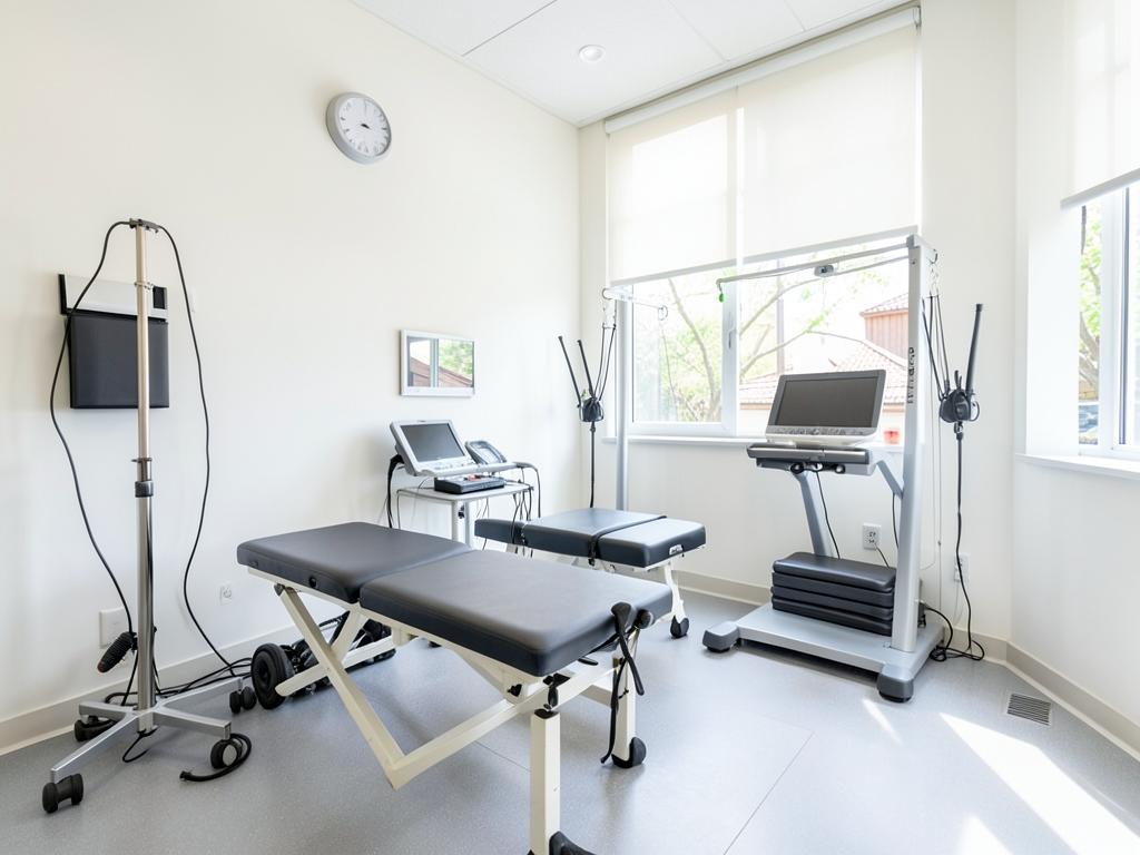 Sala de fisioterapia com equipamentos