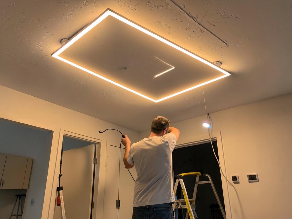 Instalação de luminária de LED no teto