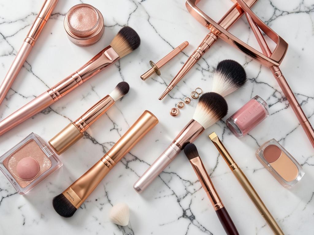 Pincéis e cosméticos sobre mármore